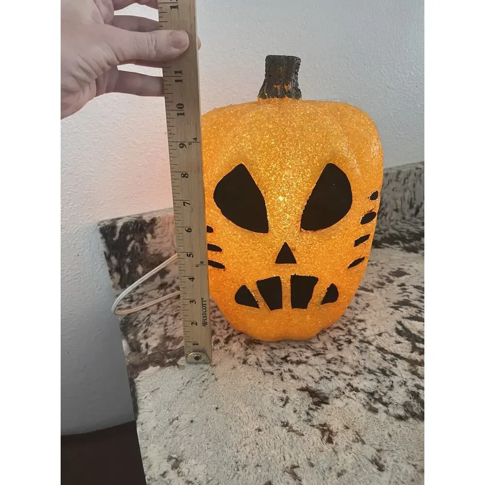 Seasons Melted Bead Popcorn Lightup Jack-O-Lantern Pumpkin Tiki Cat 12” Vintage